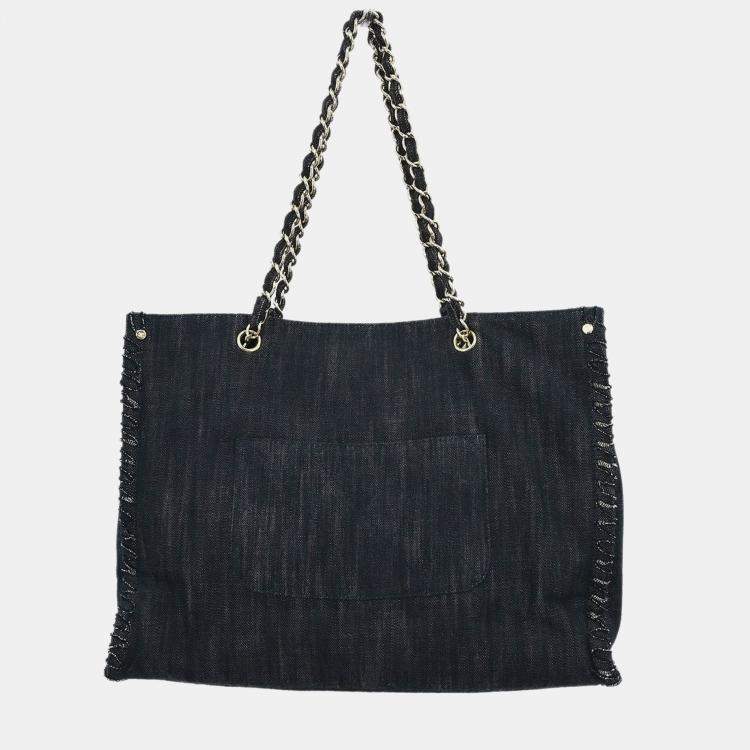 Pre Owned Chanel Navy Denim Night Flight Tote Handbag