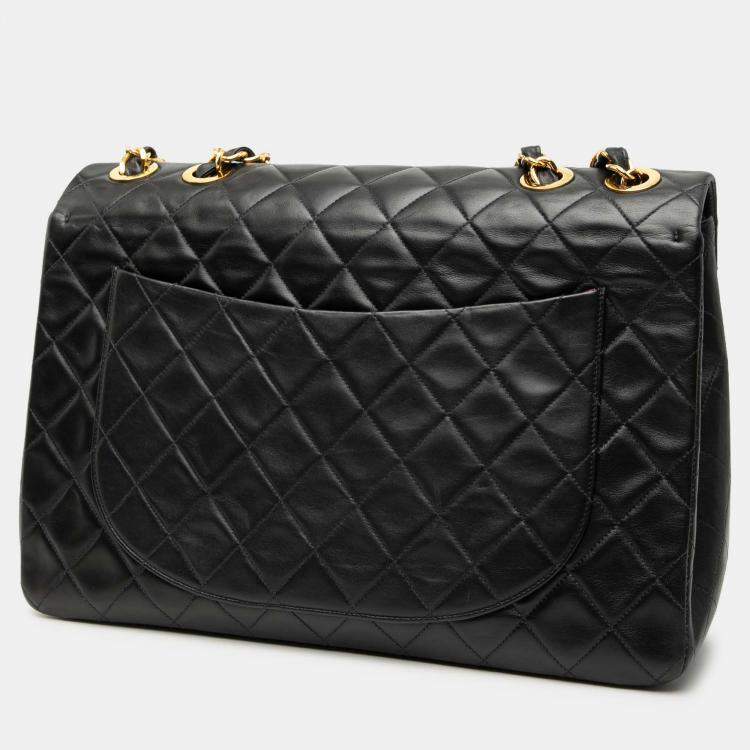 Pre Owned Chanel Black Maxi XL Classic Lambskin Single Flap