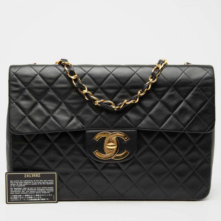 Pre Owned Chanel Black Maxi XL Classic Lambskin Single Flap