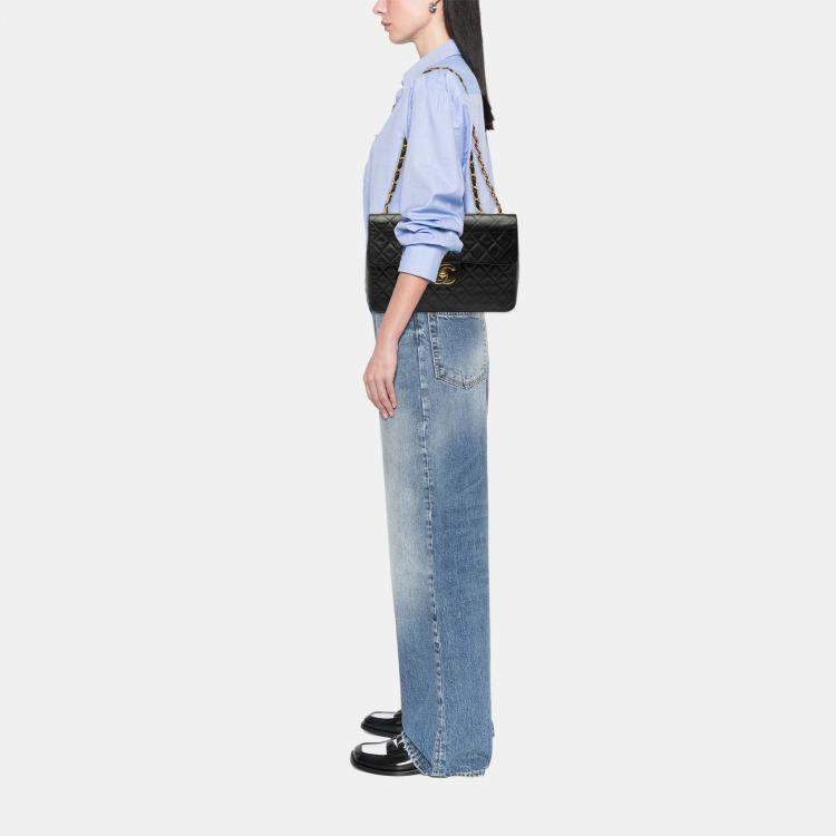 Pre Owned Chanel Black Maxi XL Classic Lambskin Single Flap