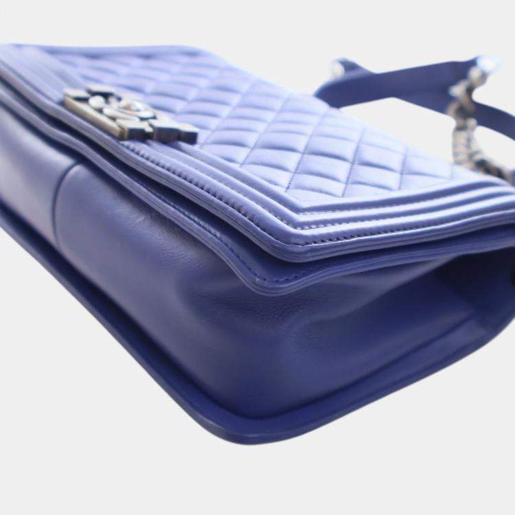 Pre Owned Chanel Blue Medium Quilted Lambskin Boy Flap