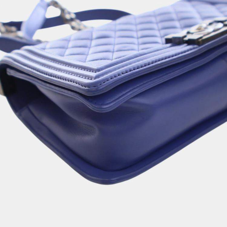 Pre Owned Chanel Blue Medium Quilted Lambskin Boy Flap