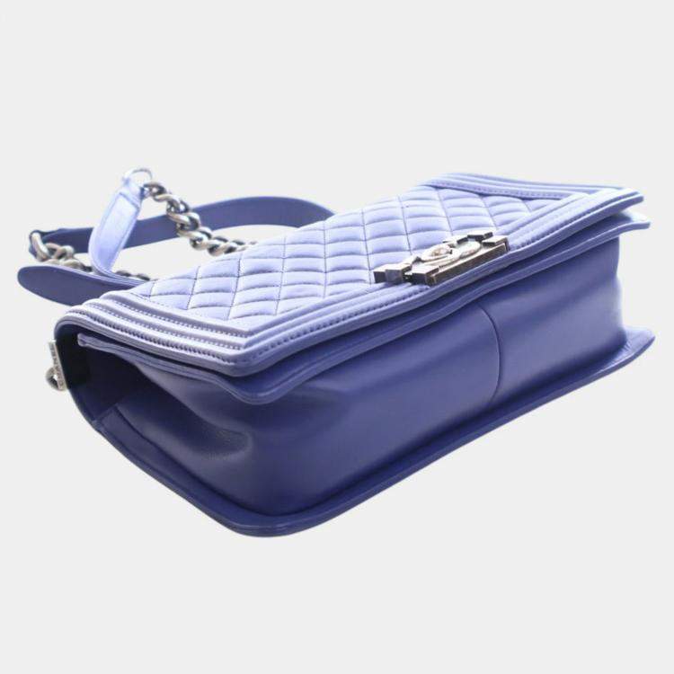 Pre Owned Chanel Blue Medium Quilted Lambskin Boy Flap