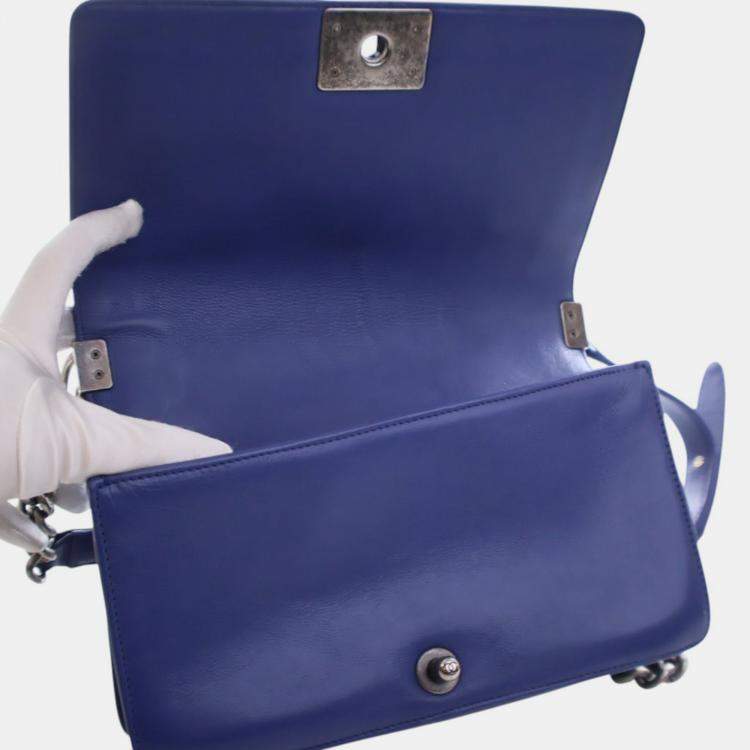 Pre Owned Chanel Blue Medium Quilted Lambskin Boy Flap