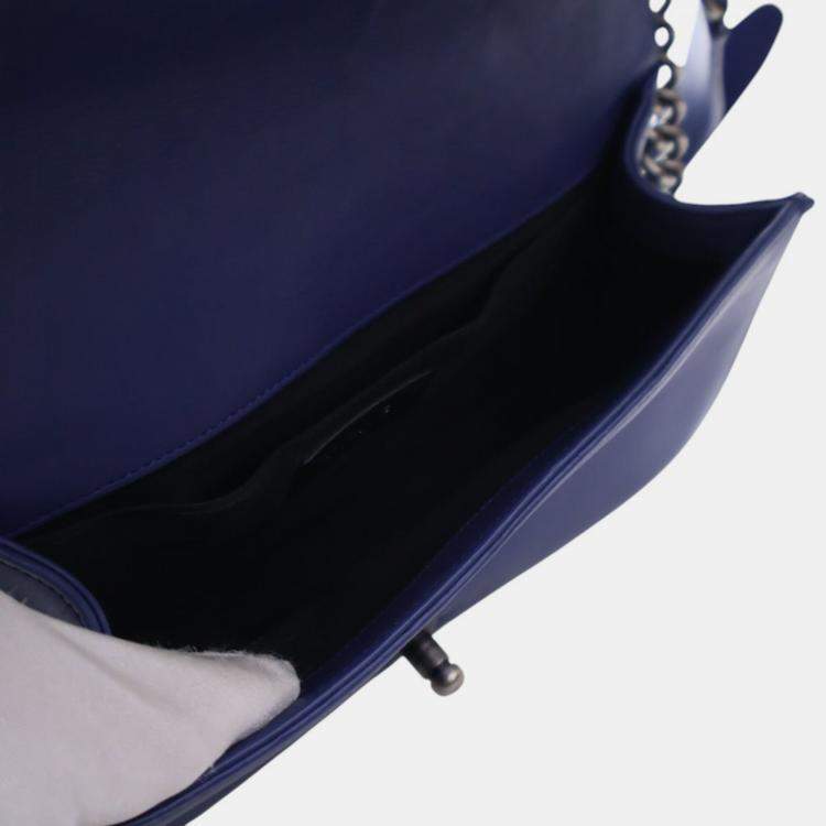 Pre Owned Chanel Blue Medium Quilted Lambskin Boy Flap