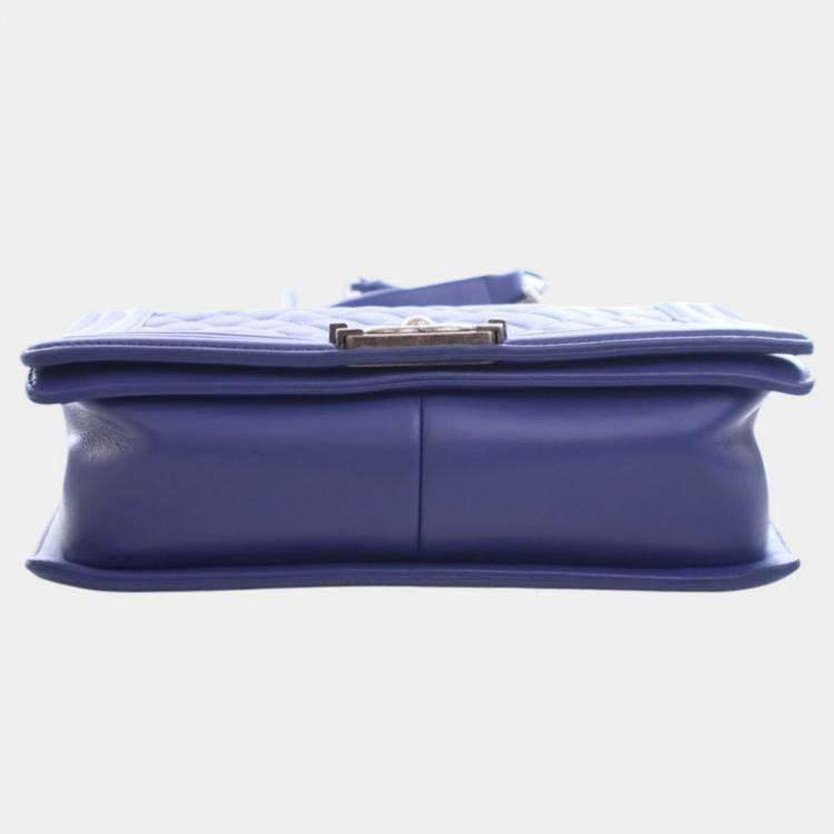 Pre Owned Chanel Blue Medium Quilted Lambskin Boy Flap