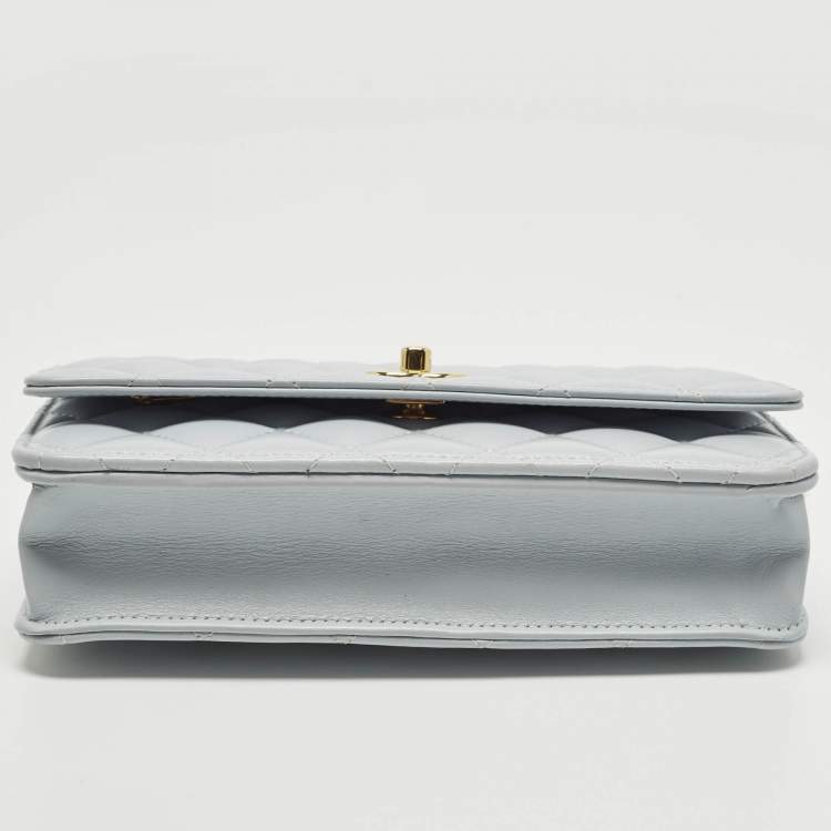 Pre Owned Chanel CC Turnlock Blue Quilted Leather Wallet On Chain