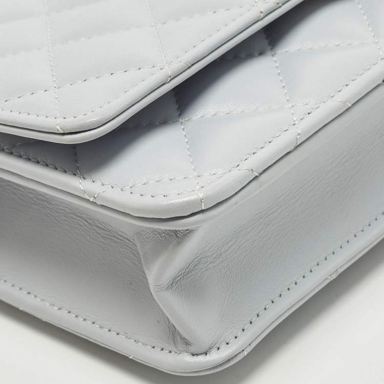 Pre Owned Chanel CC Turnlock Blue Quilted Leather Wallet On Chain