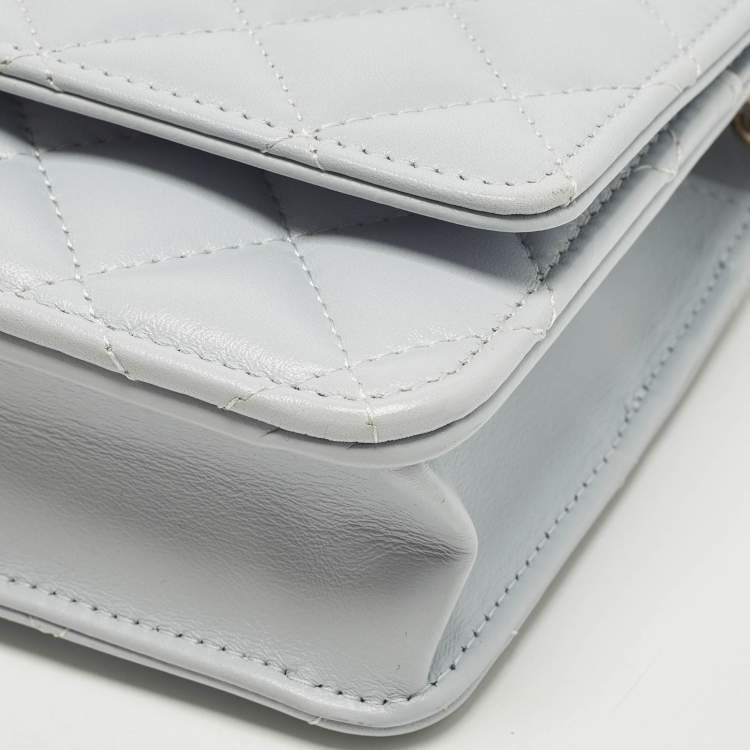 Pre Owned Chanel CC Turnlock Blue Quilted Leather Wallet On Chain