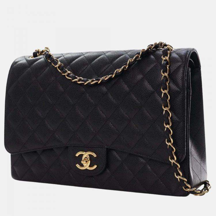 Pre Owned Chanel Black Maxi Classic Caviar Double Flap