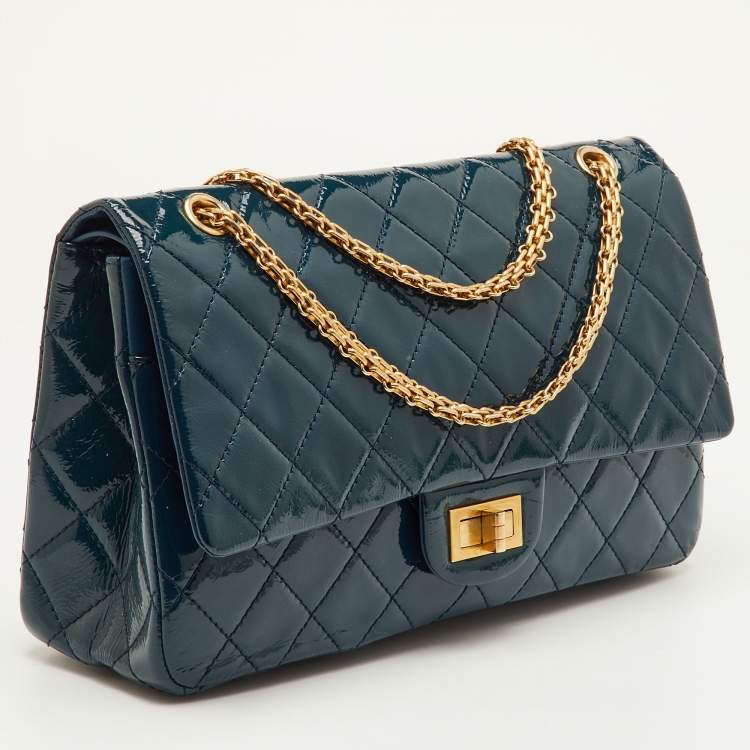 Pre Owned Chanel 2.55 Reissue 227 Teal Blue Quilted Patent Leather Flap Bag