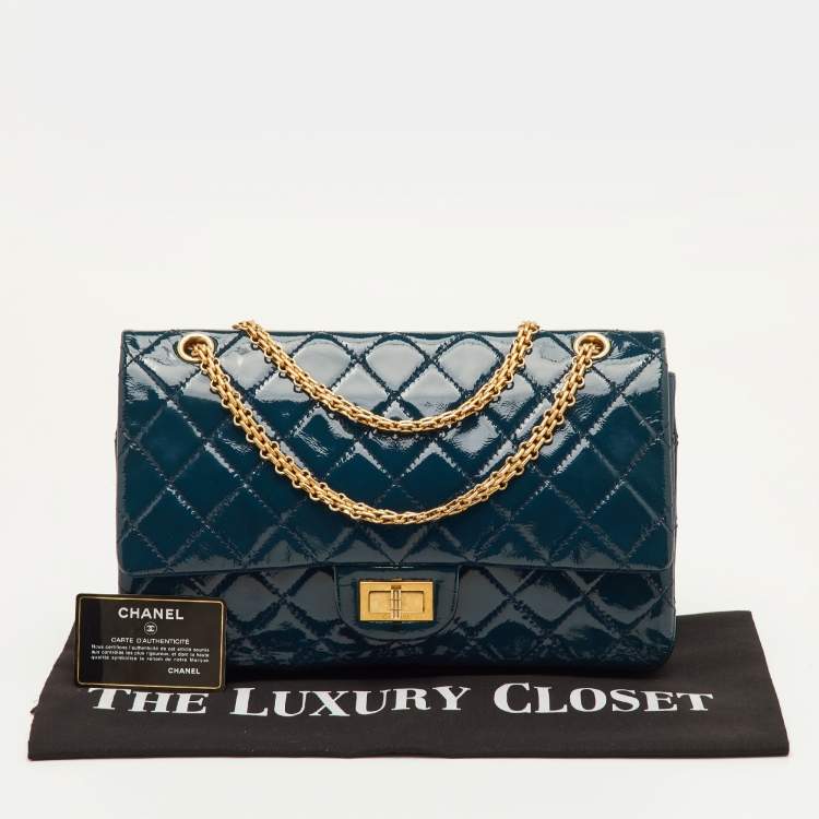 Pre Owned Chanel 2.55 Reissue 227 Teal Blue Quilted Patent Leather Flap Bag