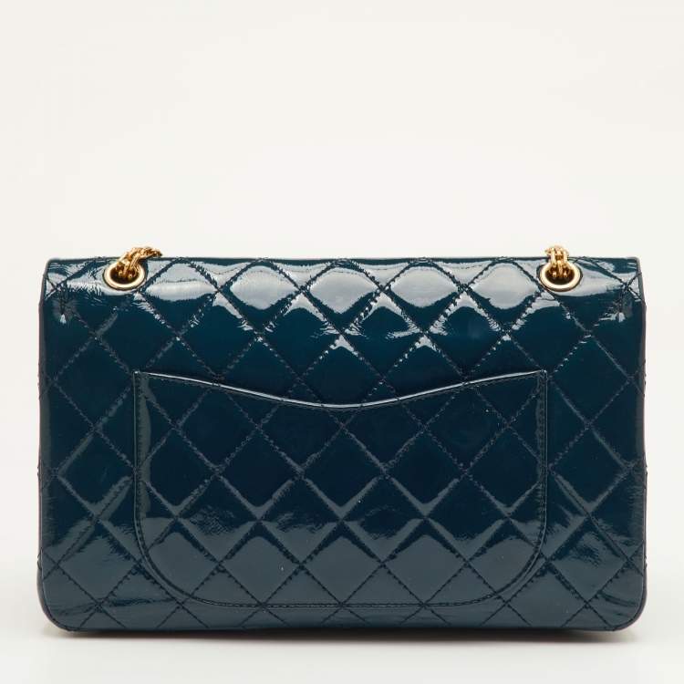 Pre Owned Chanel 2.55 Reissue 227 Teal Blue Quilted Patent Leather Flap Bag