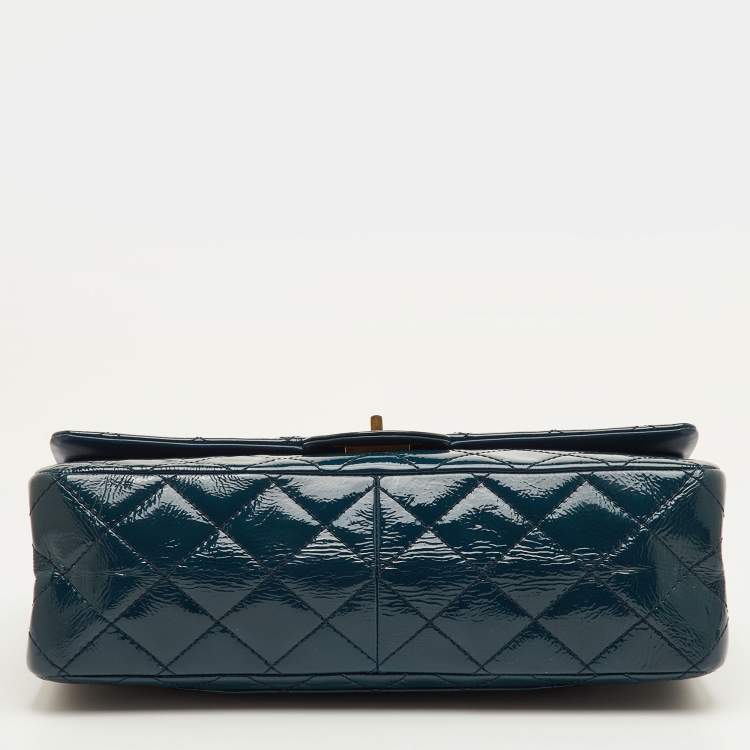 Pre Owned Chanel 2.55 Reissue 227 Teal Blue Quilted Patent Leather Flap Bag