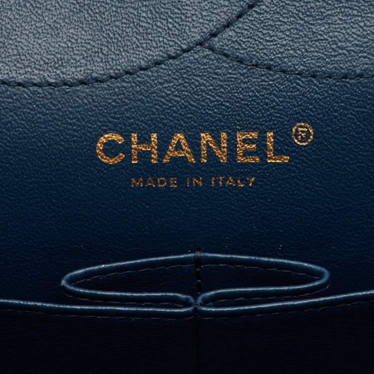 Pre Owned Chanel 2.55 Reissue 227 Teal Blue Quilted Patent Leather Flap Bag