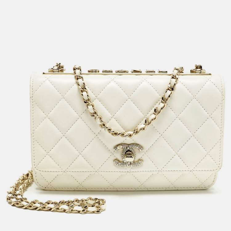Pre Owned Chanel Trendy CC Off White Quilted Leather Wallet On Chain