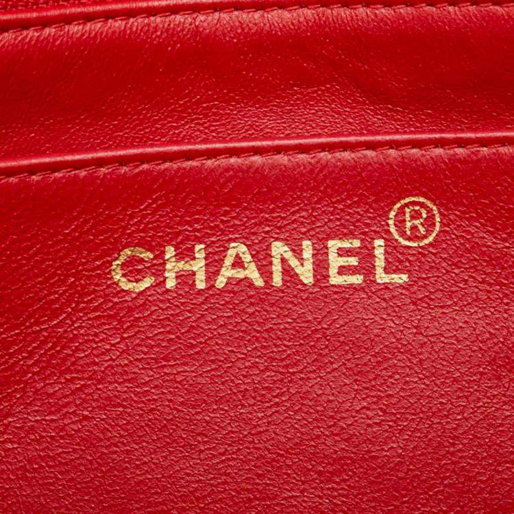 Pre Owned Chanel Chevron V-Stitch Coco Mark Handbag Red Lambskin
