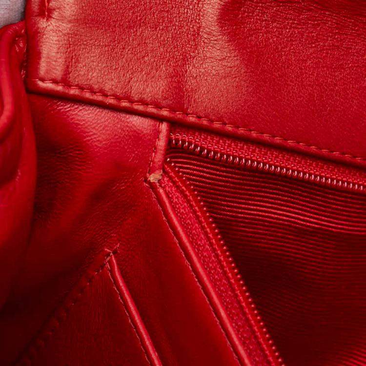 Pre Owned Chanel Chevron V-Stitch Coco Mark Handbag Red Lambskin