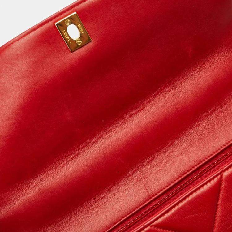 Pre Owned Chanel Chevron V-Stitch Coco Mark Handbag Red Lambskin