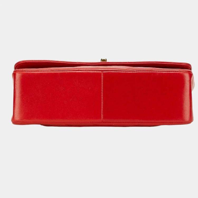 Pre Owned Chanel Chevron V-Stitch Coco Mark Handbag Red Lambskin