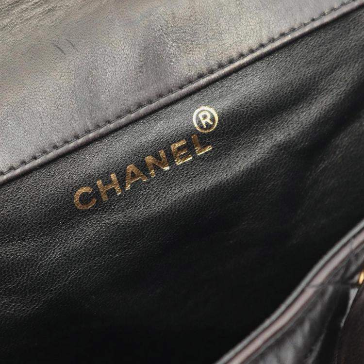 Pre Owned Chanel Matelasse Backpack Bag In Lambskin Leather  Black
