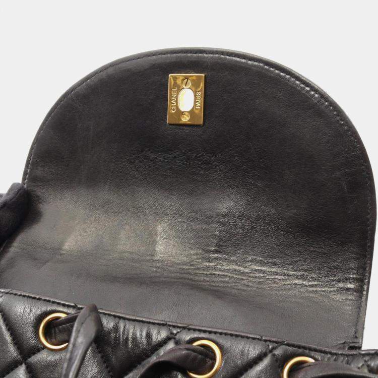 Pre Owned Chanel Matelasse Backpack Bag In Lambskin Leather  Black