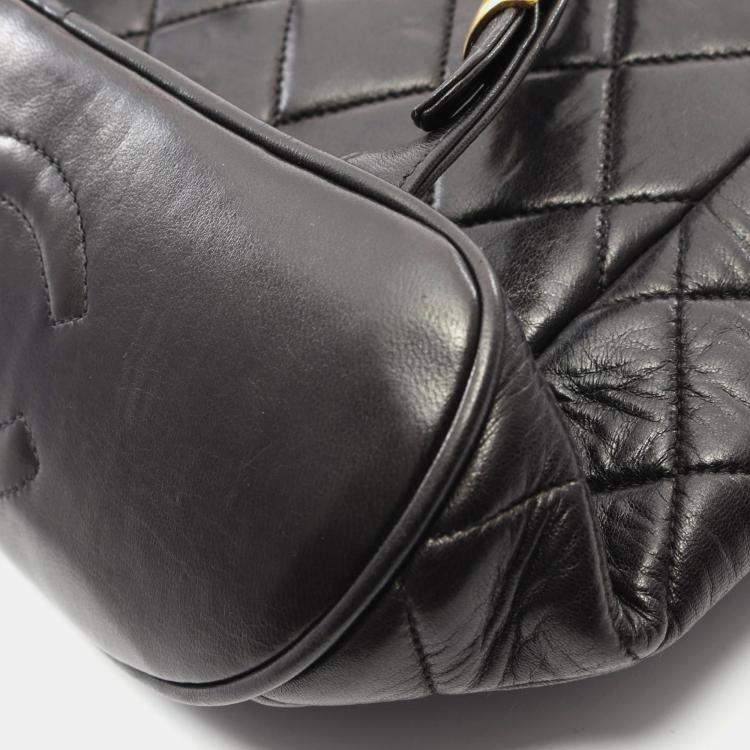 Pre Owned Chanel Matelasse Backpack Bag In Lambskin Leather  Black