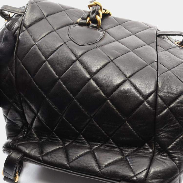 Pre Owned Chanel Matelasse Backpack Bag In Lambskin Leather  Black