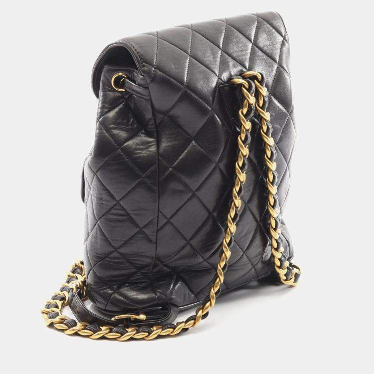 Pre Owned Chanel Matelasse Backpack Bag In Lambskin Leather  Black