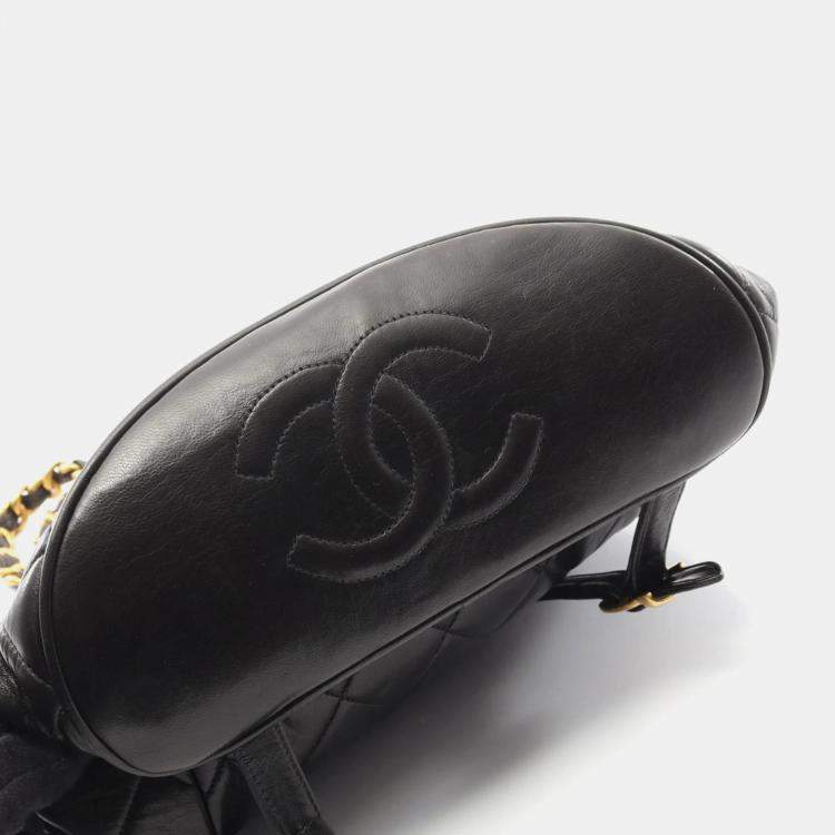Pre Owned Chanel Matelasse Backpack Bag In Lambskin Leather  Black