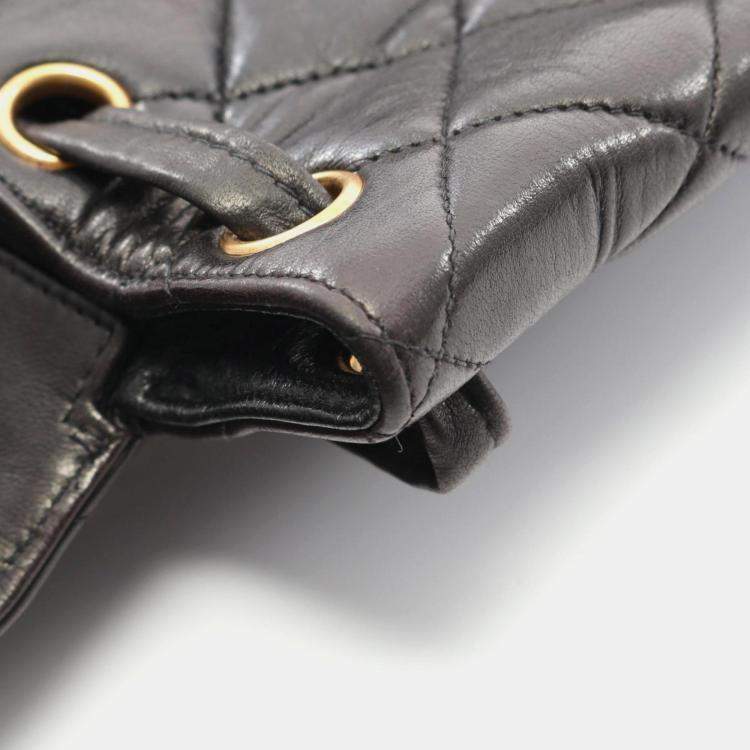 Pre Owned Chanel Matelasse Backpack Bag In Lambskin Leather  Black