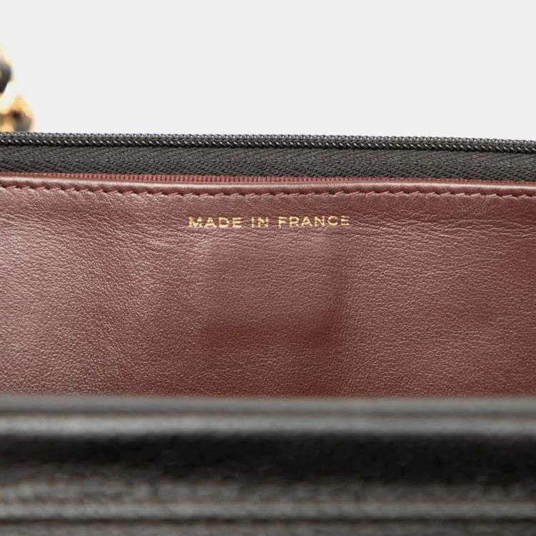 Pre Owned Chanel Matelasse Coco Mark Chain Wallet Shoulder Bag In Black Caviar Skin