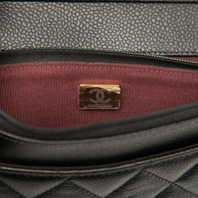Pre Owned Chanel Matelasse Coco Mark Chain Wallet Shoulder Bag In Black Caviar Skin