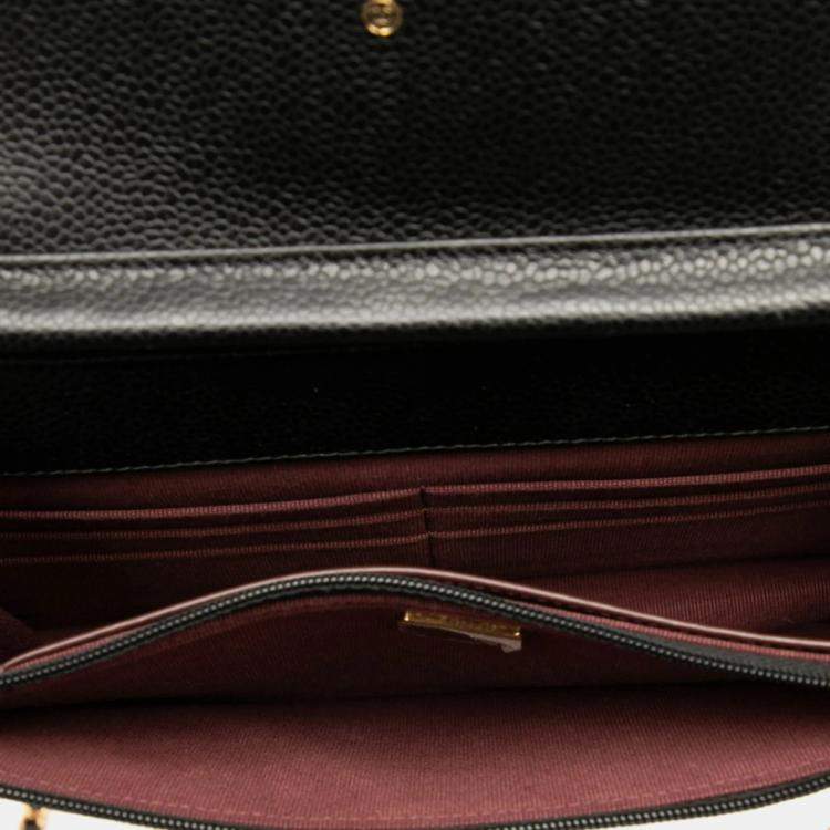 Pre Owned Chanel Matelasse Coco Mark Chain Wallet Shoulder Bag In Black Caviar Skin