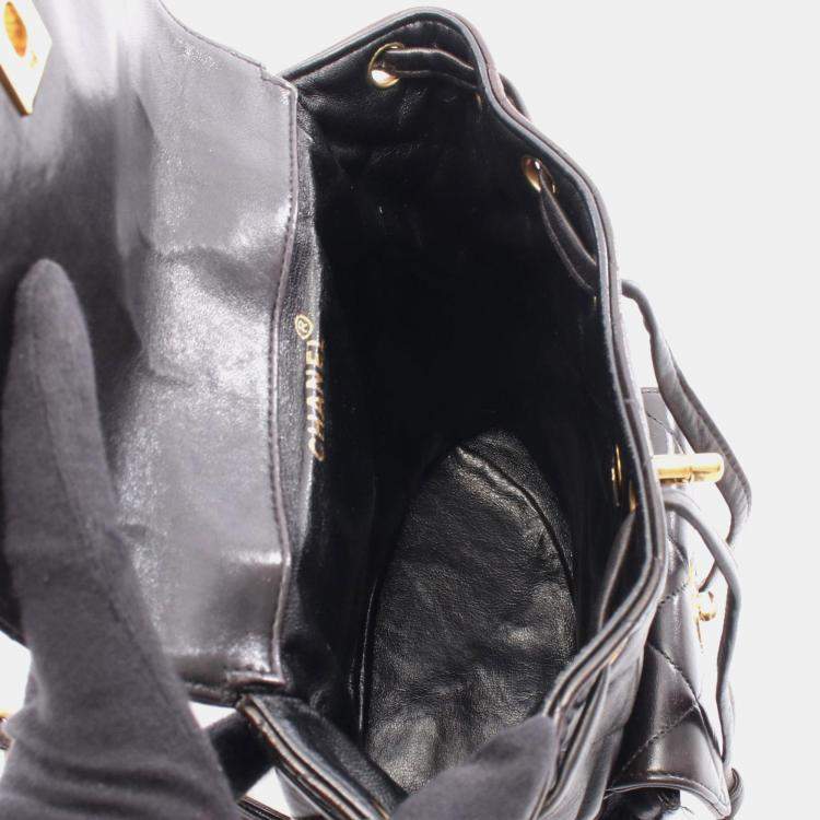 Pre Owned Chanel Matelasse Backpack Bag In Lambskin Leather Black