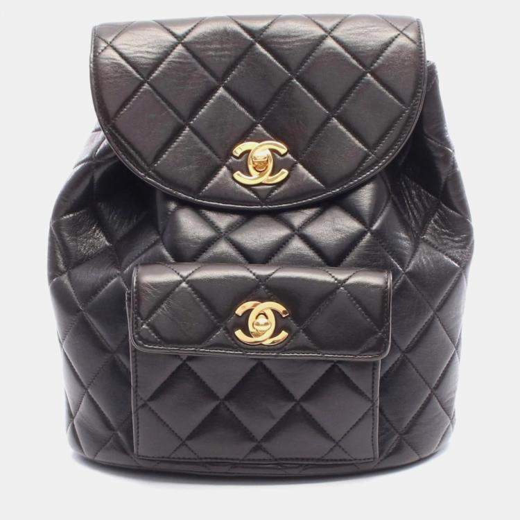 Pre Owned Chanel Matelasse Backpack Bag In Lambskin Leather Black