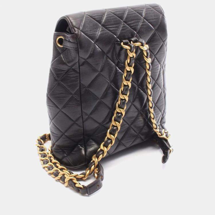 Pre Owned Chanel Matelasse Backpack Bag In Lambskin Leather Black