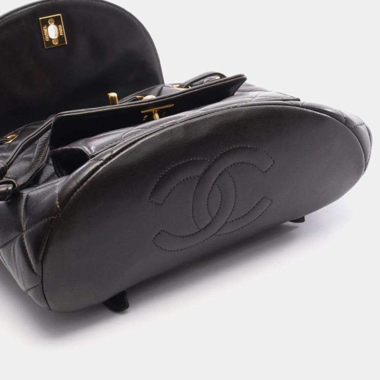 Pre Owned Chanel Matelasse Backpack Bag In Lambskin Leather Black