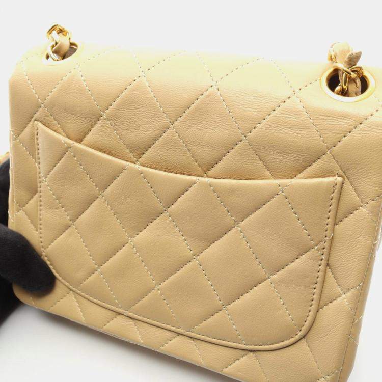 Pre Owned Chanel Mini Matelasse Shoulder Bag  Lambskin Leather  Beige