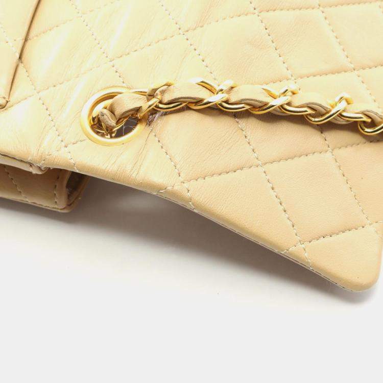 Pre Owned Chanel Mini Matelasse Shoulder Bag  Lambskin Leather  Beige