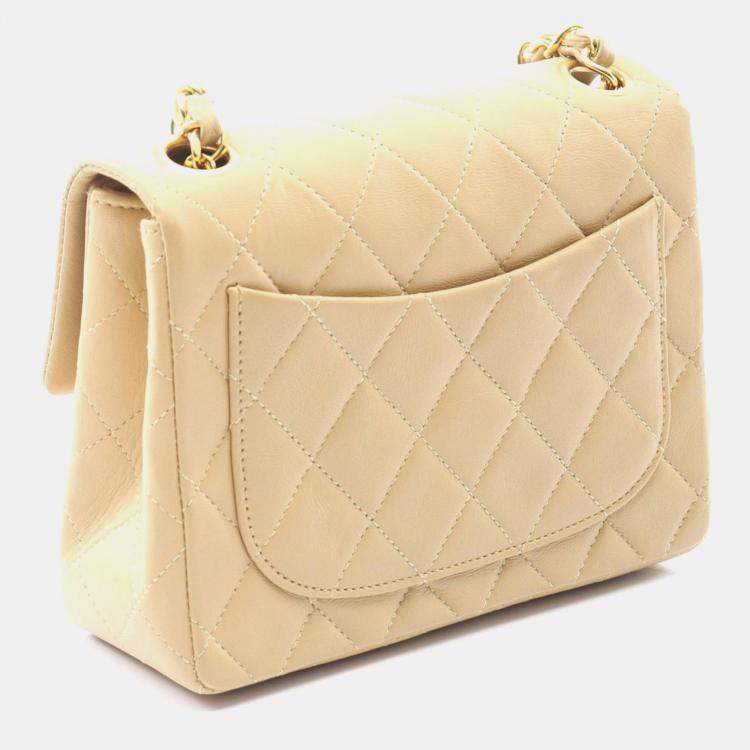 Pre Owned Chanel Mini Matelasse Shoulder Bag  Lambskin Leather  Beige