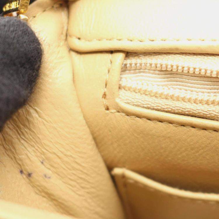 Pre Owned Chanel Mini Matelasse Shoulder Bag  Lambskin Leather  Beige