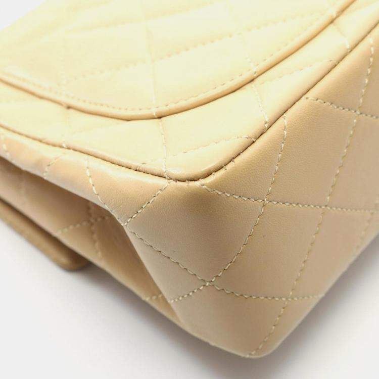 Pre Owned Chanel Mini Matelasse Shoulder Bag  Lambskin Leather  Beige