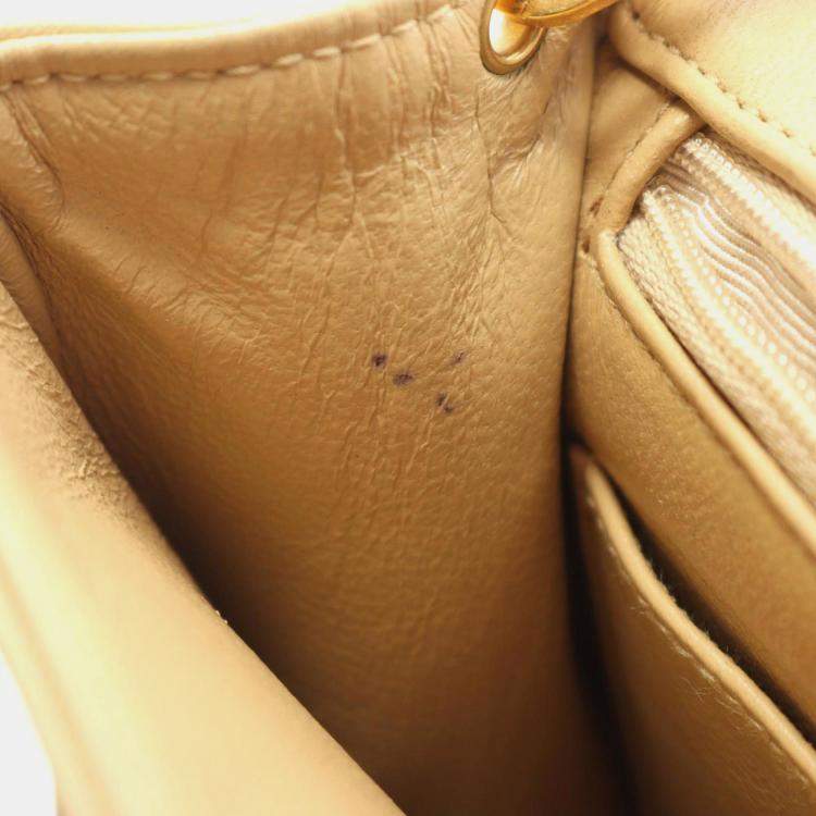 Pre Owned Chanel Mini Matelasse Shoulder Bag  Lambskin Leather  Beige