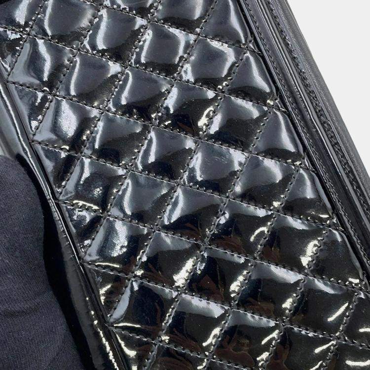Pre Owned Chanel Chain Shoulder Bag  Lego Boy  Coco Mark  Patent Leather  Rhinestones  Black