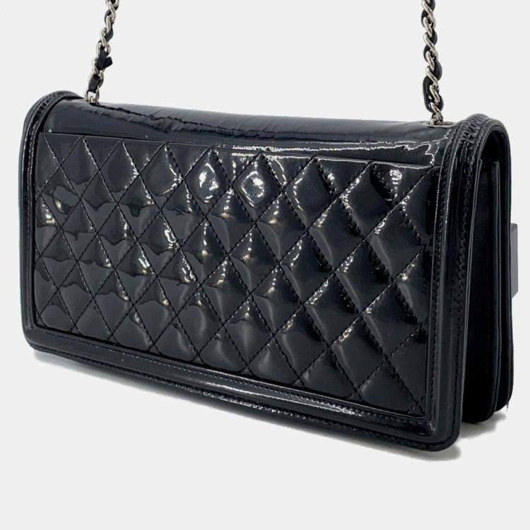 Pre Owned Chanel Chain Shoulder Bag  Lego Boy  Coco Mark  Patent Leather  Rhinestones  Black