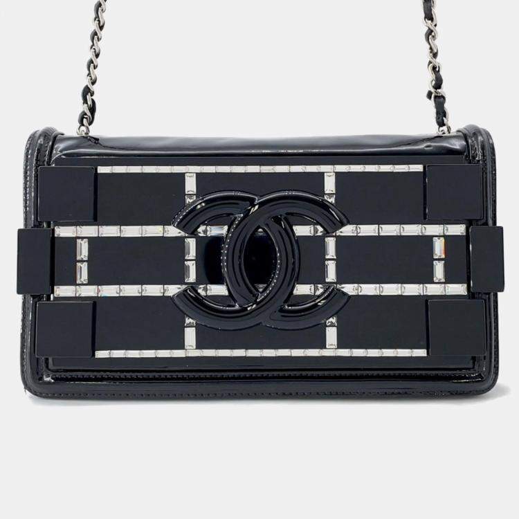 Pre Owned Chanel Chain Shoulder Bag  Lego Boy  Coco Mark  Patent Leather  Rhinestones  Black