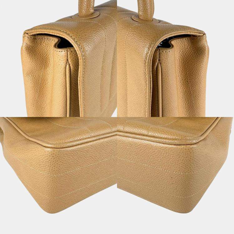 Pre Owned Chanel Mademoiselle Handbag In Caviar Leather  Beige And Gold