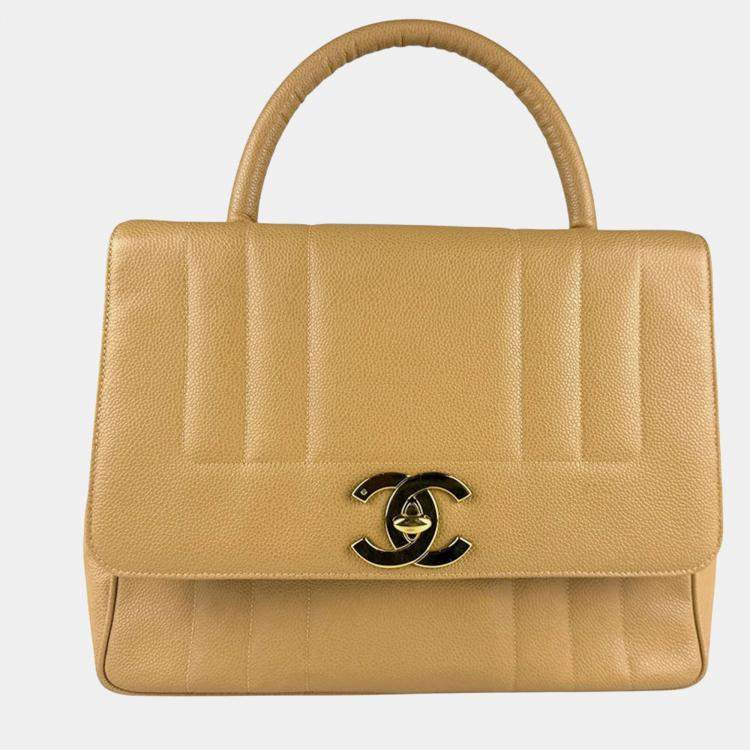 Pre Owned Chanel Mademoiselle Handbag In Caviar Leather  Beige And Gold