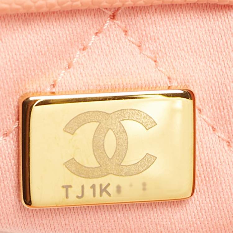 Pre Owned Chanel 22 Small Peach Caviar Quilted Leather Bag